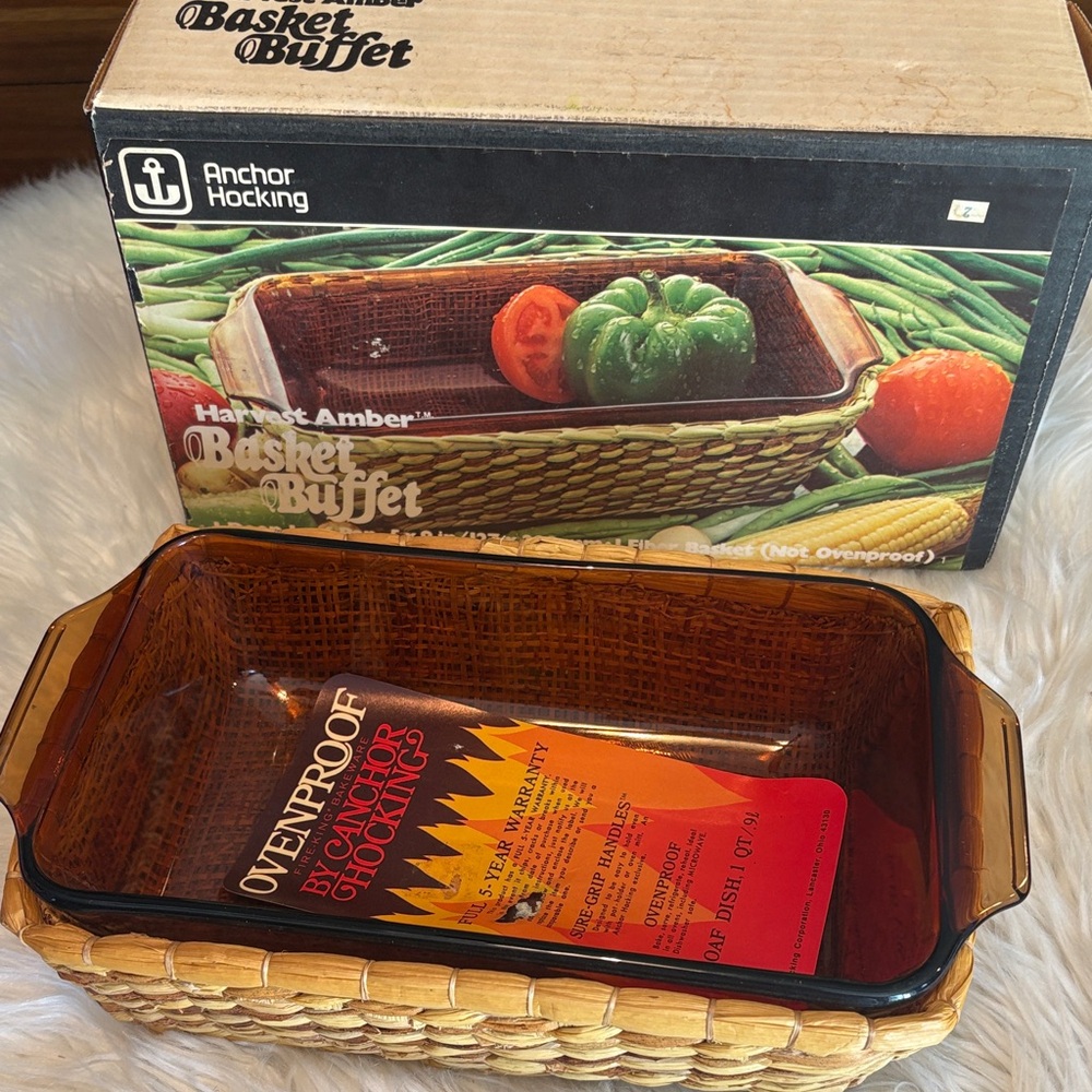 Anchor Hocking Harvest Amber Basket Buffet Dish